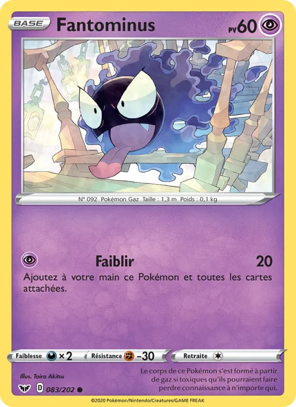 Carte Pokémon Fantominus de l'extension Épée et Bouclier