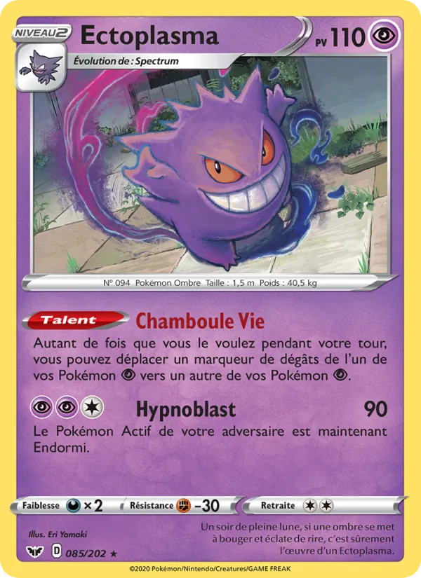 Carte Pokémon Ectoplasma de l'extension Épée et Bouclier