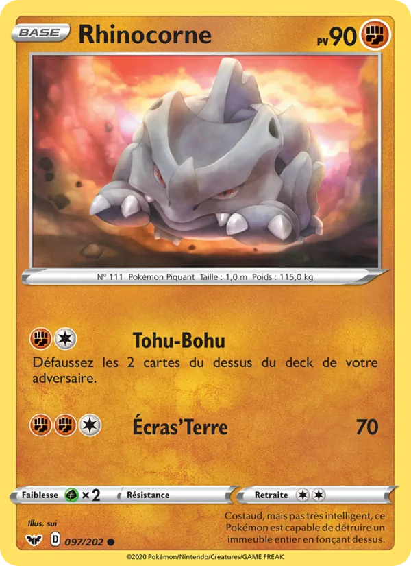 Carte Pokémon Rhinocorne de l'extension Épée et Bouclier