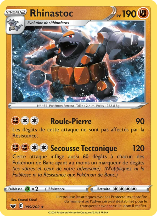 Carte Pokémon Rhinastoc de l'extension Épée et Bouclier