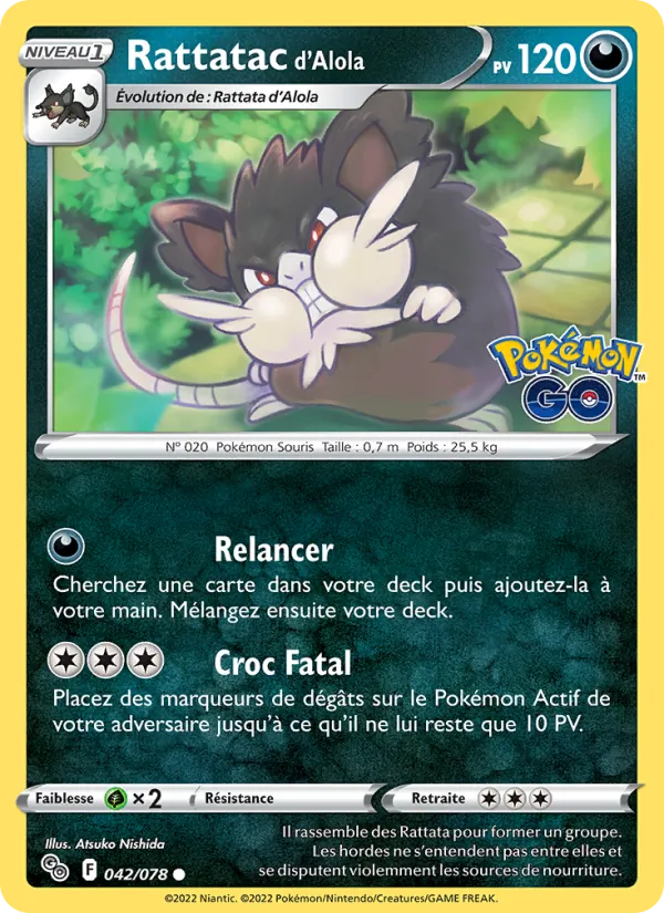 Carte Pokémon Rattatac d'Alola de l'extension Pokémon GO