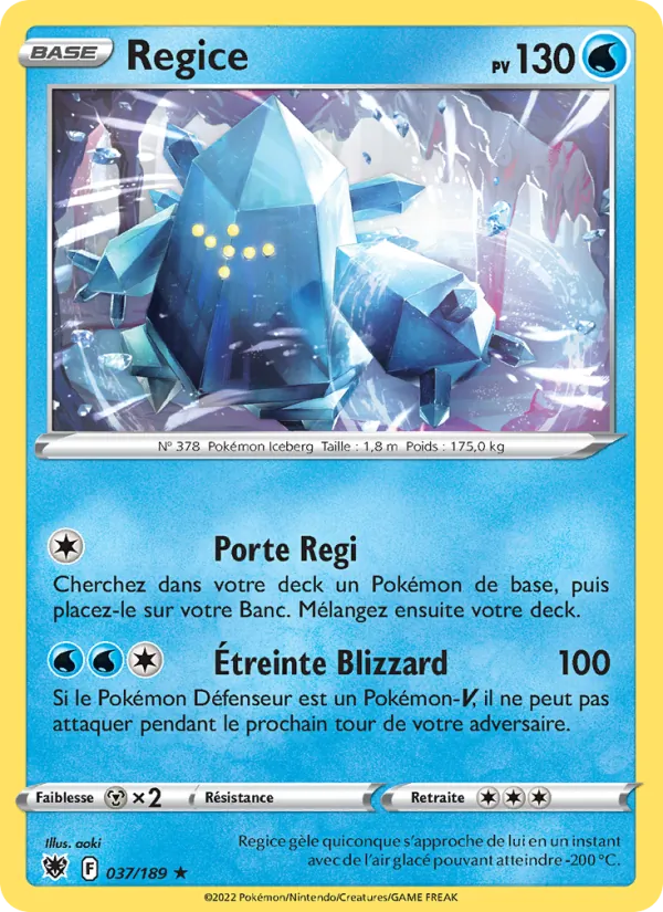 Carte Pokémon Regice de l'extension Astres Radieux
