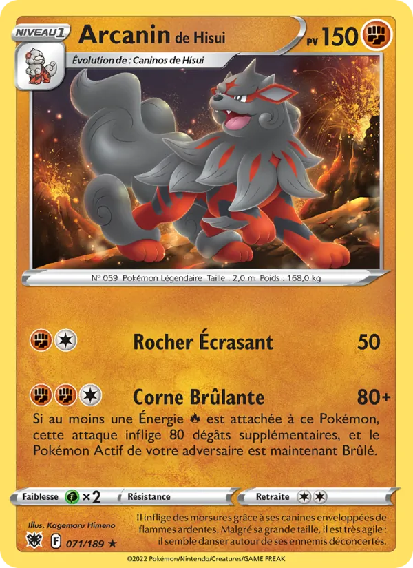 Carte Pokémon Arcanin de Hisui de l'extension Astres Radieux
