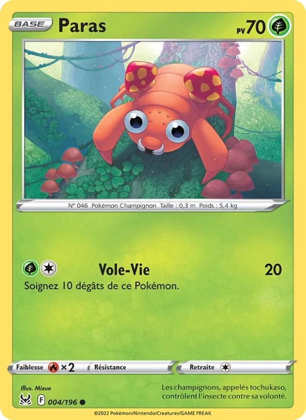 Carte Pokémon Paras de l'extension Origine Perdue