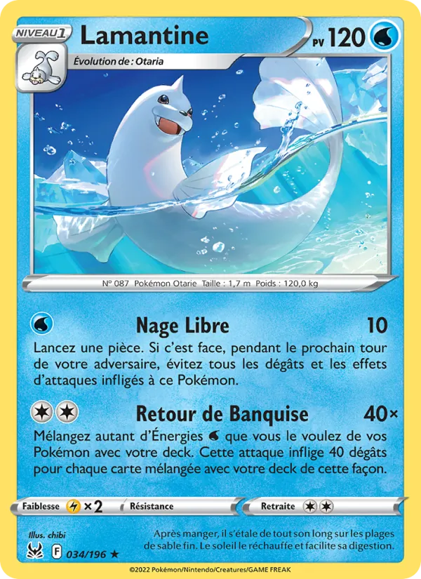 Carte Pokémon Lamantine de l'extension Origine Perdue