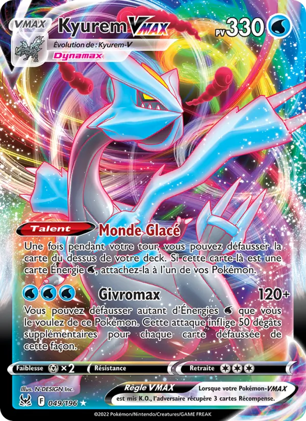 Carte Pokémon Kyurem VMAX de l'extension Origine Perdue