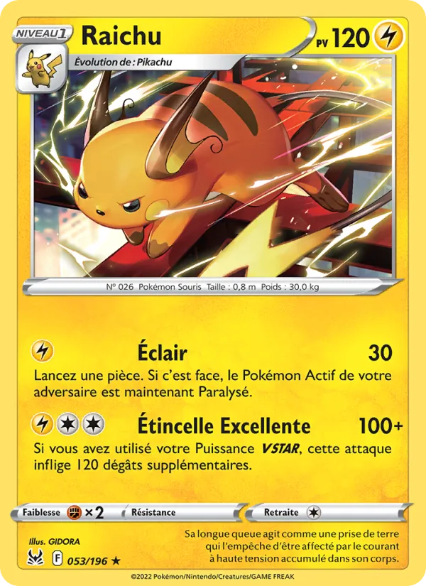 Carte Pokémon Raichu de l'extension Origine Perdue
