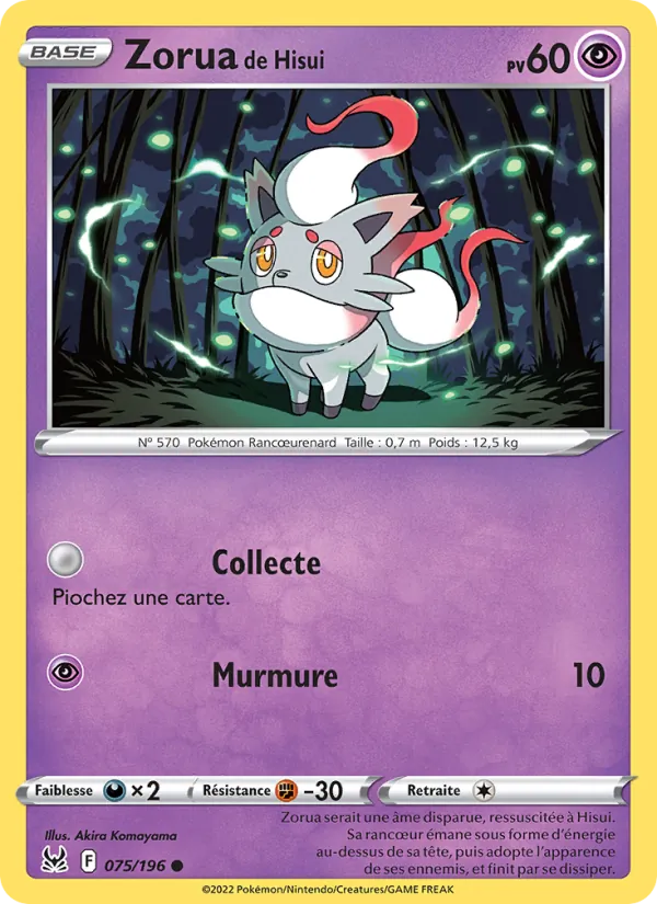 Carte Pokémon Zorua de Hisui de l'extension Origine Perdue
