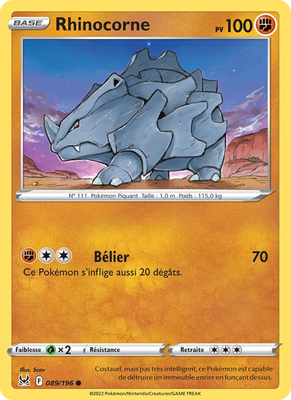 Carte Pokémon Rhinocorne de l'extension Origine Perdue