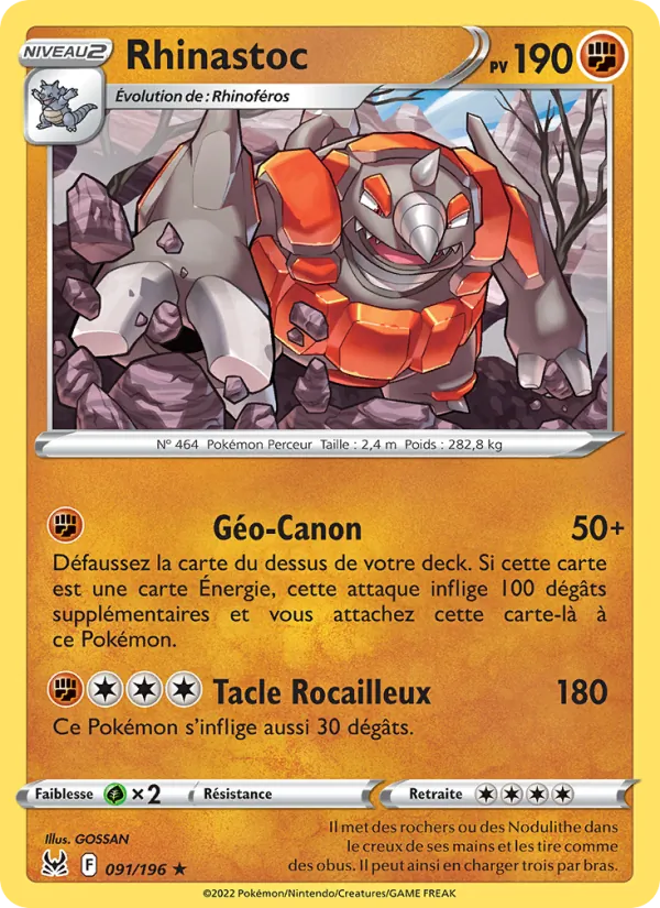 Carte Pokémon Rhinastoc de l'extension Origine Perdue