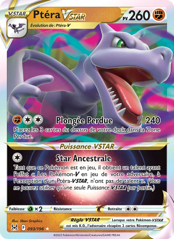 Carte Pokémon Ptéra VSTAR de l'extension Origine Perdue