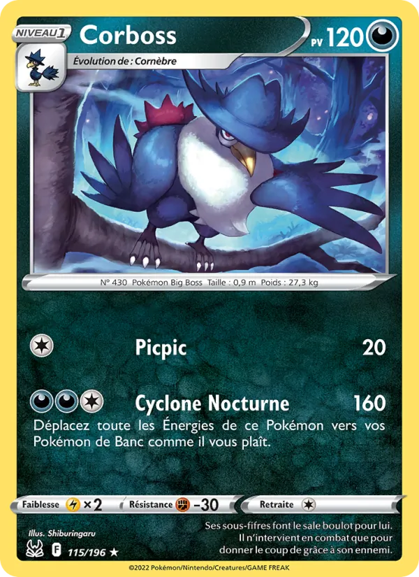 Carte Pokémon Corboss de l'extension Origine Perdue