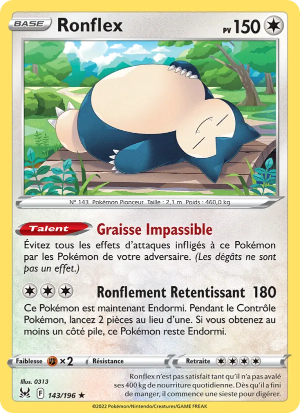 Carte Pokémon Ronflex de l'extension Origine Perdue