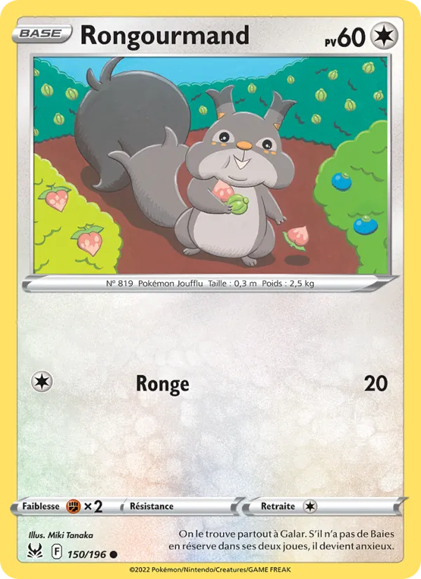 Carte Pokémon Rongourmand de l'extension Origine Perdue
