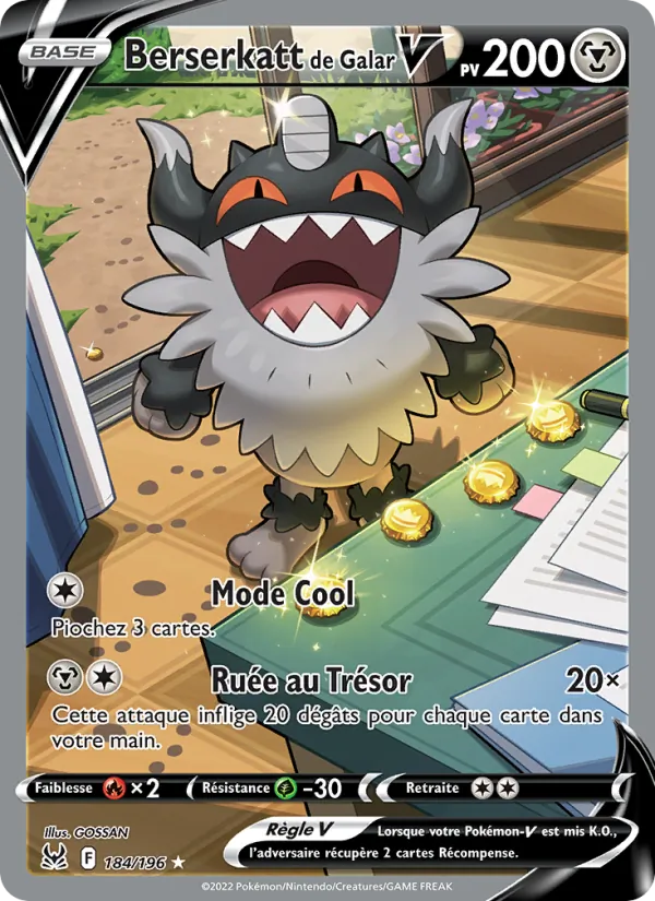 Carte Pokémon Berserkatt de Galar V de l'extension Origine Perdue
