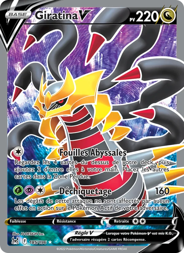 Carte Pokémon Giratina V de l'extension Origine Perdue