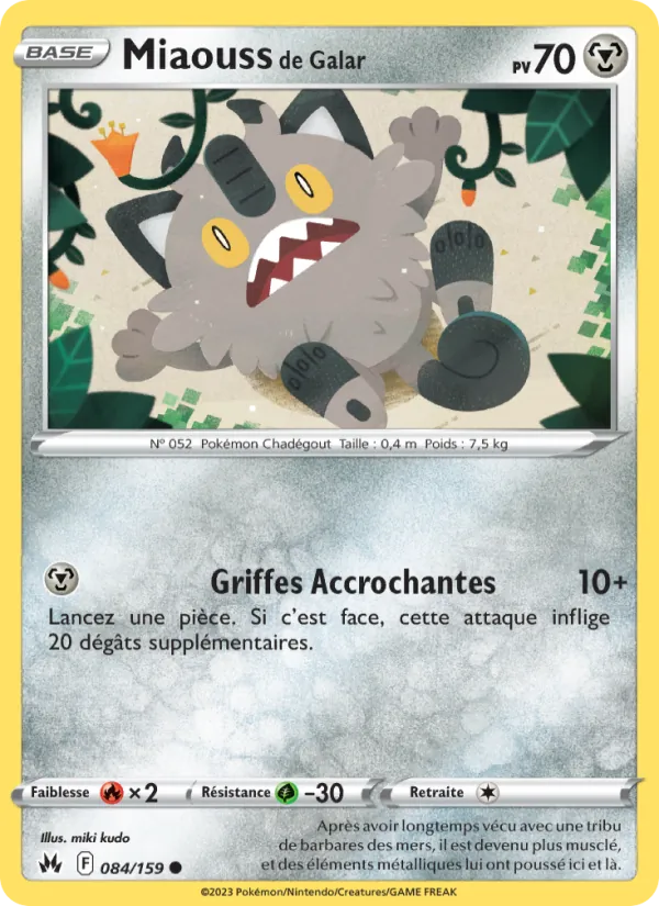 Carte Pokémon Miaouss de Galar de l'extension Zénith Suprême