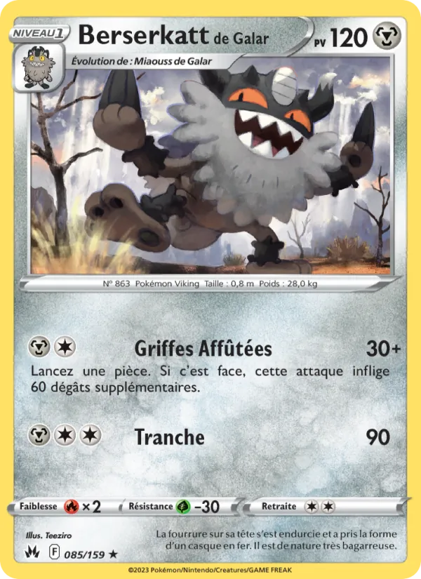 Carte Pokémon Berserkatt de Galar de l'extension Zénith Suprême
