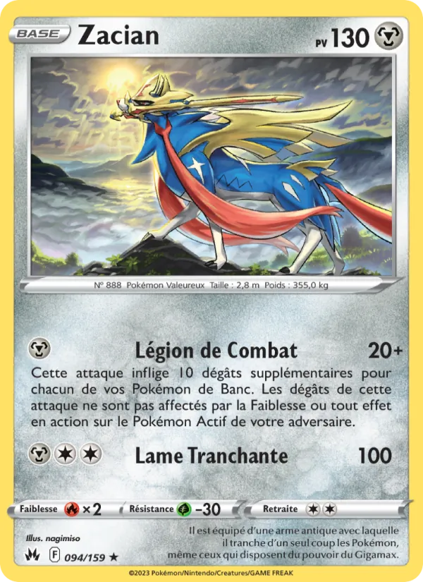 Carte Pokémon Zacian de l'extension Zénith Suprême