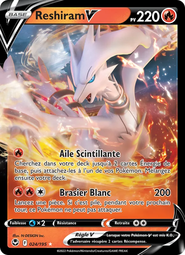 Carte Pokémon Reshiram V de l'extension Tempête Argentée