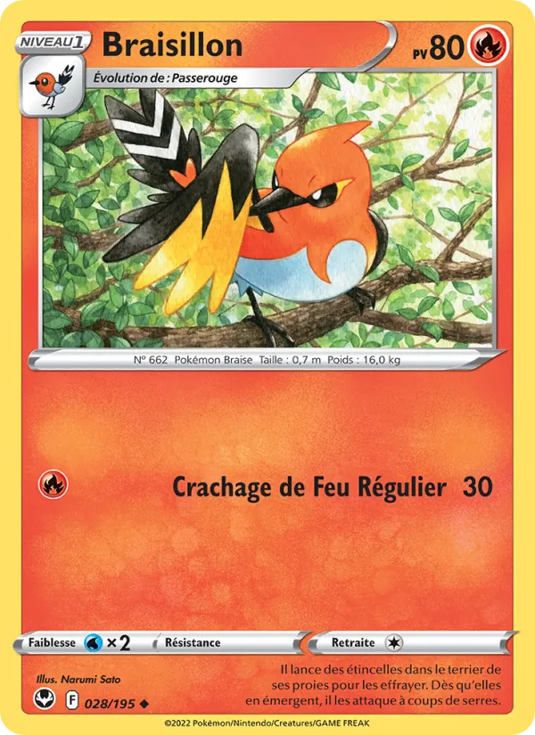 Carte Pokémon Braisillon de l'extension Tempête Argentée