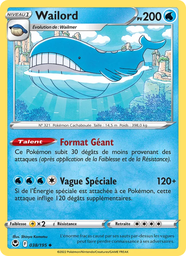 Carte Pokémon Wailord de l'extension Tempête Argentée