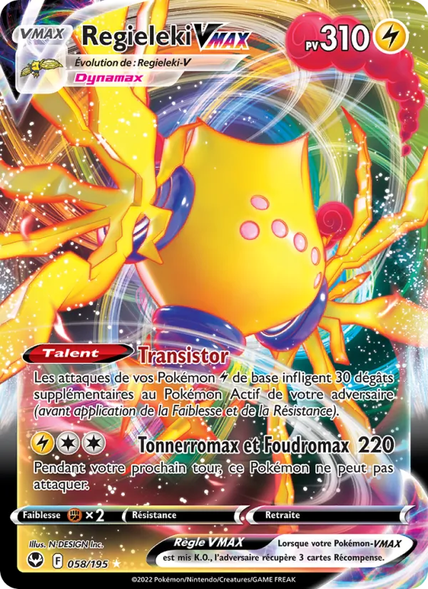 Carte Pokémon Regieleki VMAX de l'extension Tempête Argentée