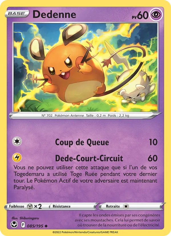 Carte Pokémon Dedenne de l'extension Tempête Argentée