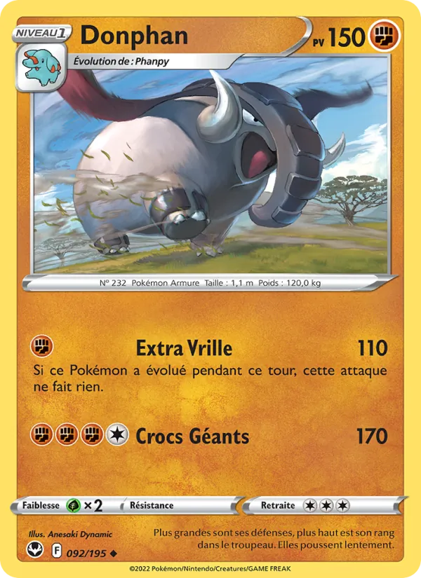 Carte Pokémon Donphan de l'extension Tempête Argentée