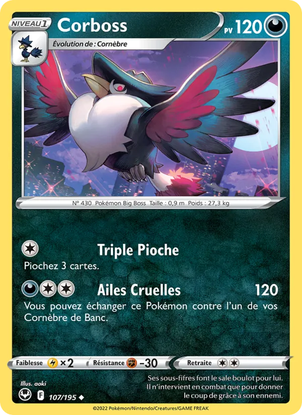 Carte Pokémon Corboss de l'extension Tempête Argentée
