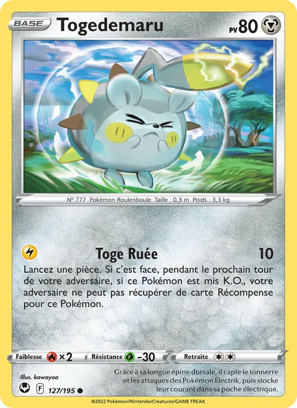 Carte Pokémon Togedemaru de l'extension Tempête Argentée