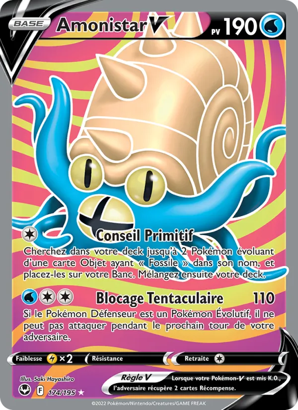 Carte Pokémon Amonistar V de l'extension Tempête Argentée