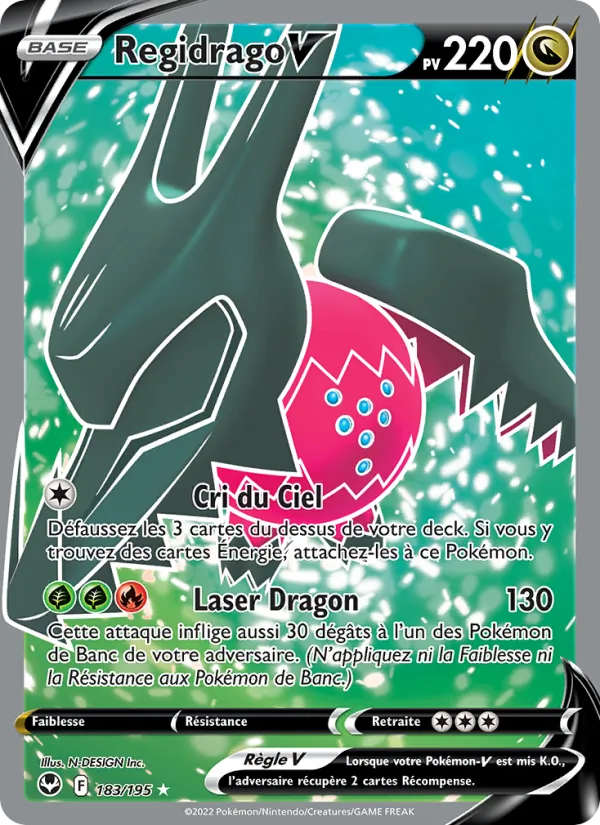 Carte Pokémon Regidrago V de l'extension Tempête Argentée