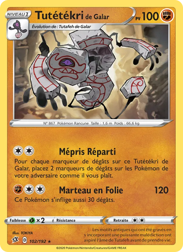 Carte Pokémon Tutétékri de Galar de l'extension Clash des Rebelles