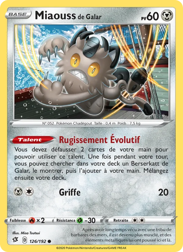 Carte Pokémon Miaouss de Galar de l'extension Clash des Rebelles