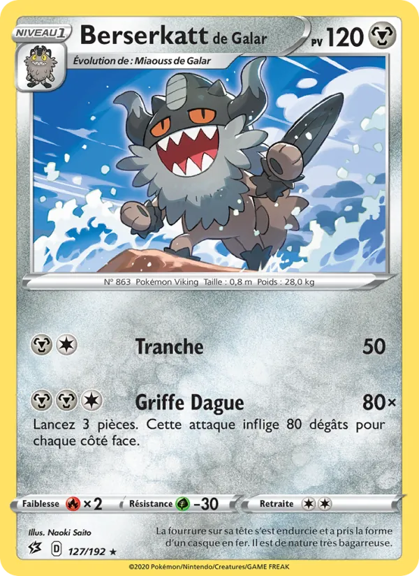 Carte Pokémon Berserkatt de Galar de l'extension Clash des Rebelles