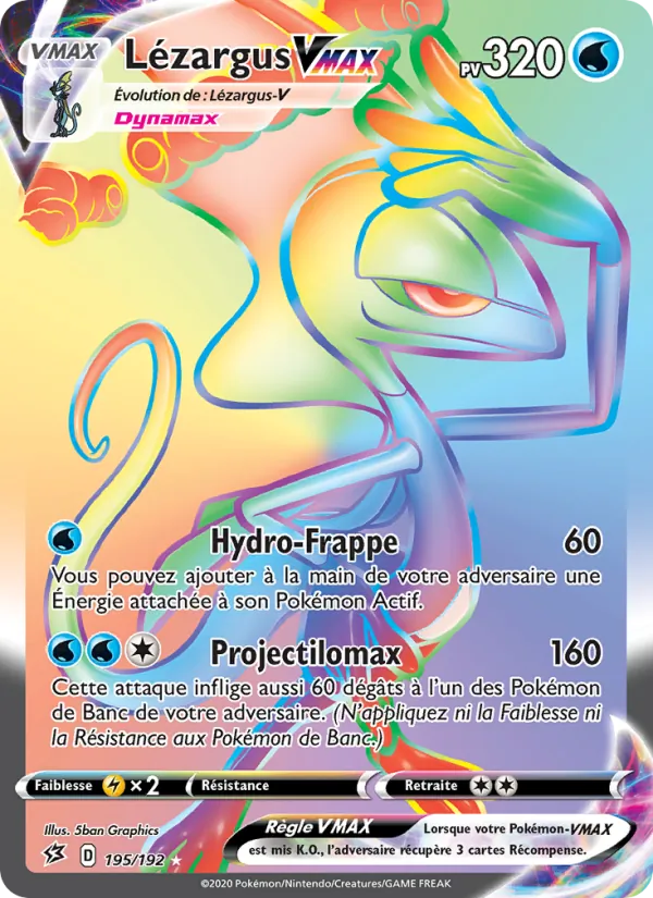 Carte Pokémon Lézargus VMAX de l'extension Clash des Rebelles