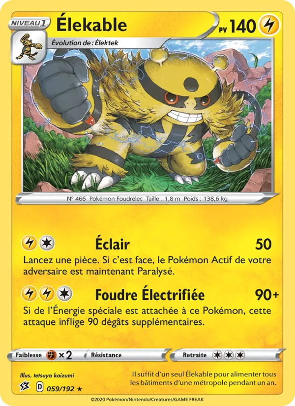 Carte Pokémon Élekable de l'extension Clash des Rebelles