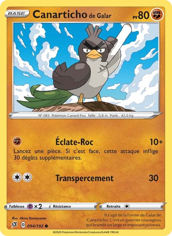 Carte Pokémon Canarticho de Galar de l'extension Clash des Rebelles