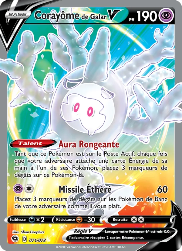 Carte Pokémon Corayôme de Galar V de l'extension La Voie du Maître