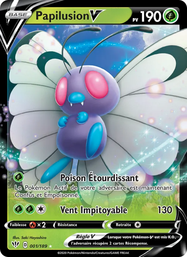 Carte Pokémon Papilusion V de l'extension Ténèbres Embrasées