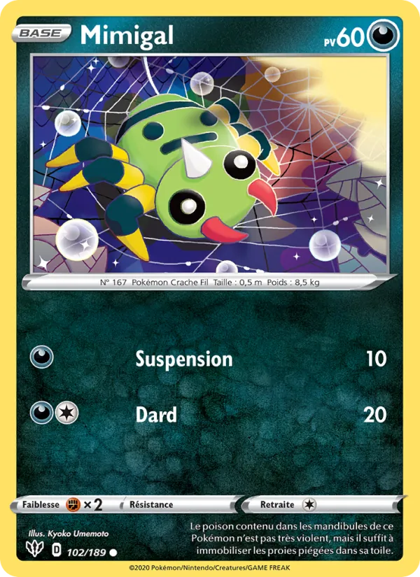 Carte Pokémon Mimigal de l'extension Ténèbres Embrasées