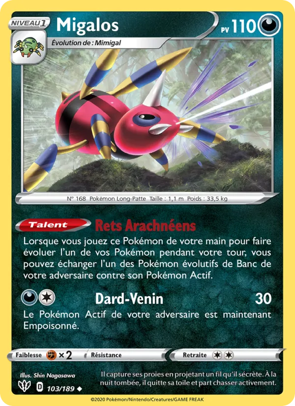 Carte Pokémon Migalos de l'extension Ténèbres Embrasées