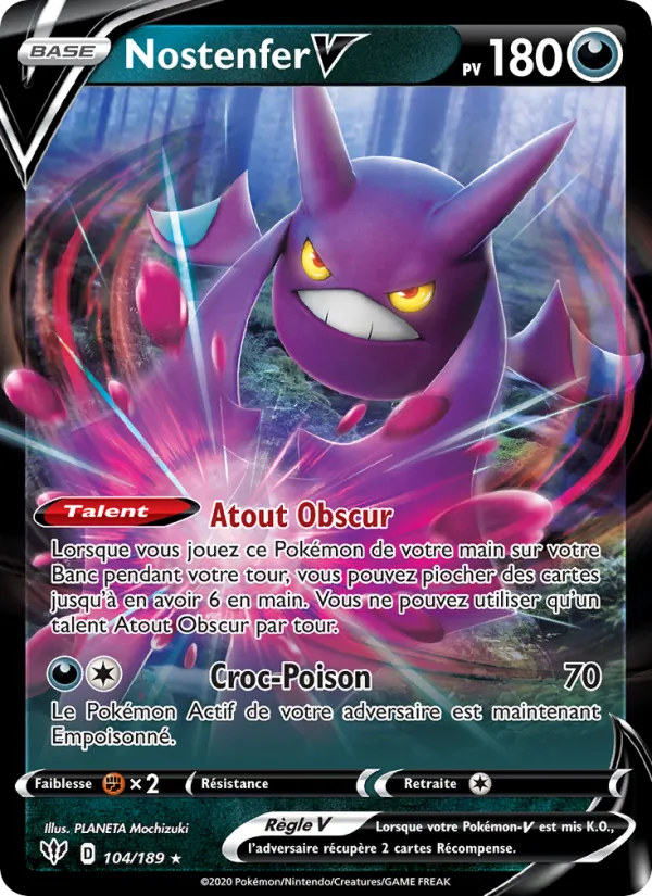 Carte Pokémon Nostenfer V de l'extension Ténèbres Embrasées