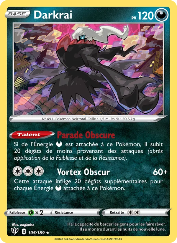 Carte Pokémon Darkrai de l'extension Ténèbres Embrasées