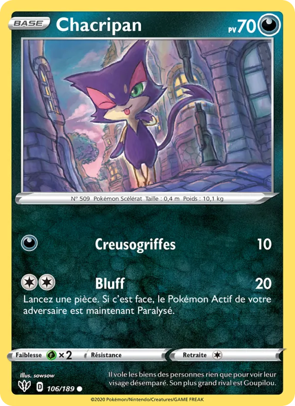 Carte Pokémon Chacripan de l'extension Ténèbres Embrasées