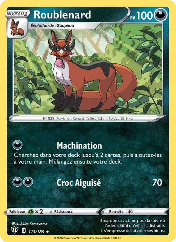 Carte Pokémon Roublenard de l'extension Ténèbres Embrasées