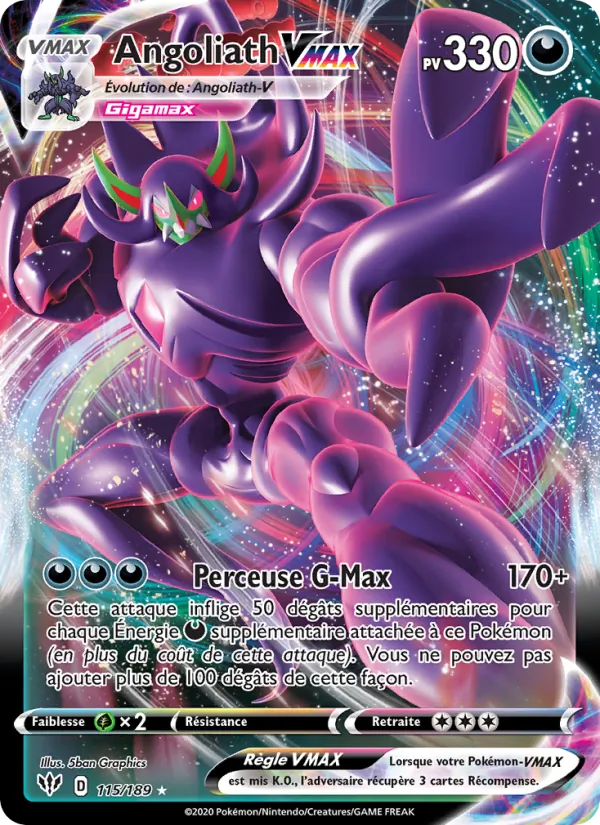 Carte Pokémon Angoliath VMAX de l'extension Ténèbres Embrasées