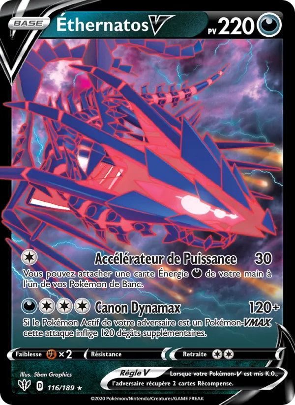Carte Pokémon Éthernatos V de l'extension Ténèbres Embrasées
