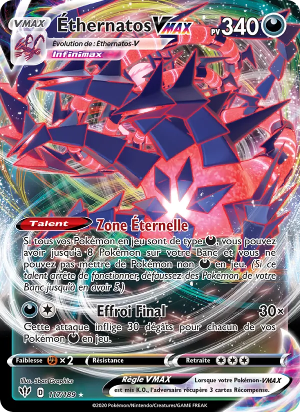 Carte Pokémon Éthernatos VMAX de l'extension Ténèbres Embrasées
